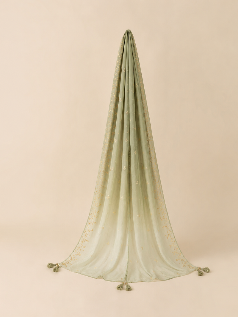 Botanical Calm — Sage to Mint Ombré Dupatta
