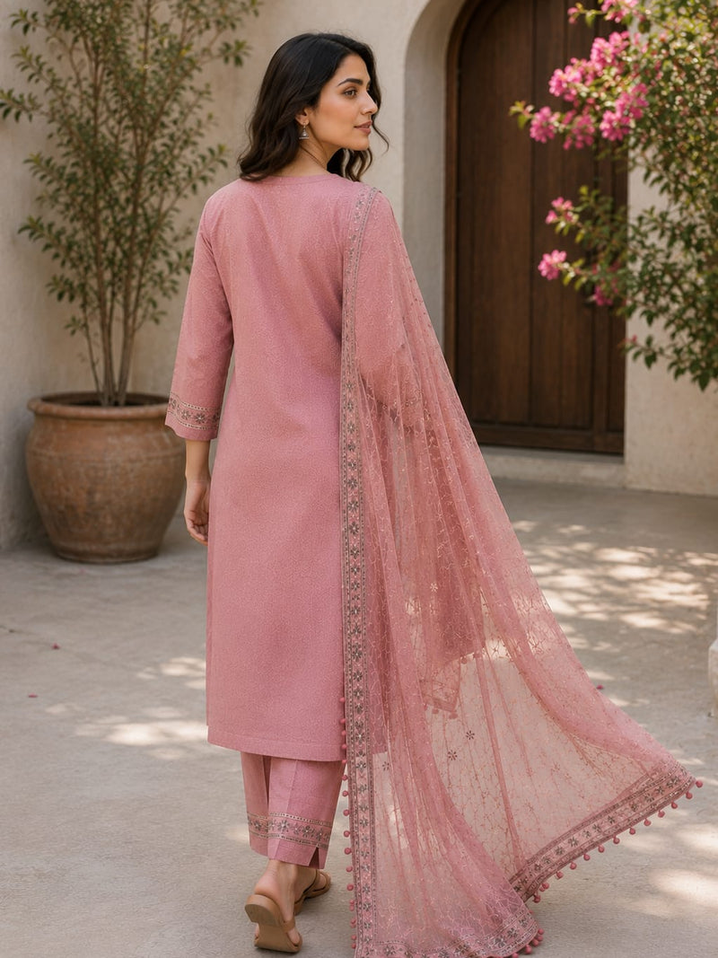 Soft Statement — Dusty Rose Three-Piece Kurta Set