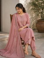 Soft Statement — Dusty Rose Three-Piece Kurta Set