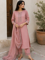 Soft Statement — Dusty Rose Three-Piece Kurta Set